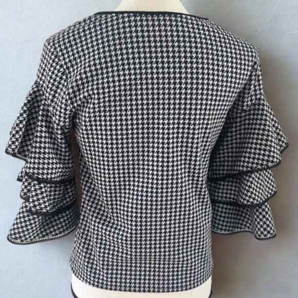 Eva Franco Houndstooth Ruffle Sleeve Top XS - Statement Bell Sleeve - EUC - Picture 3 of 6